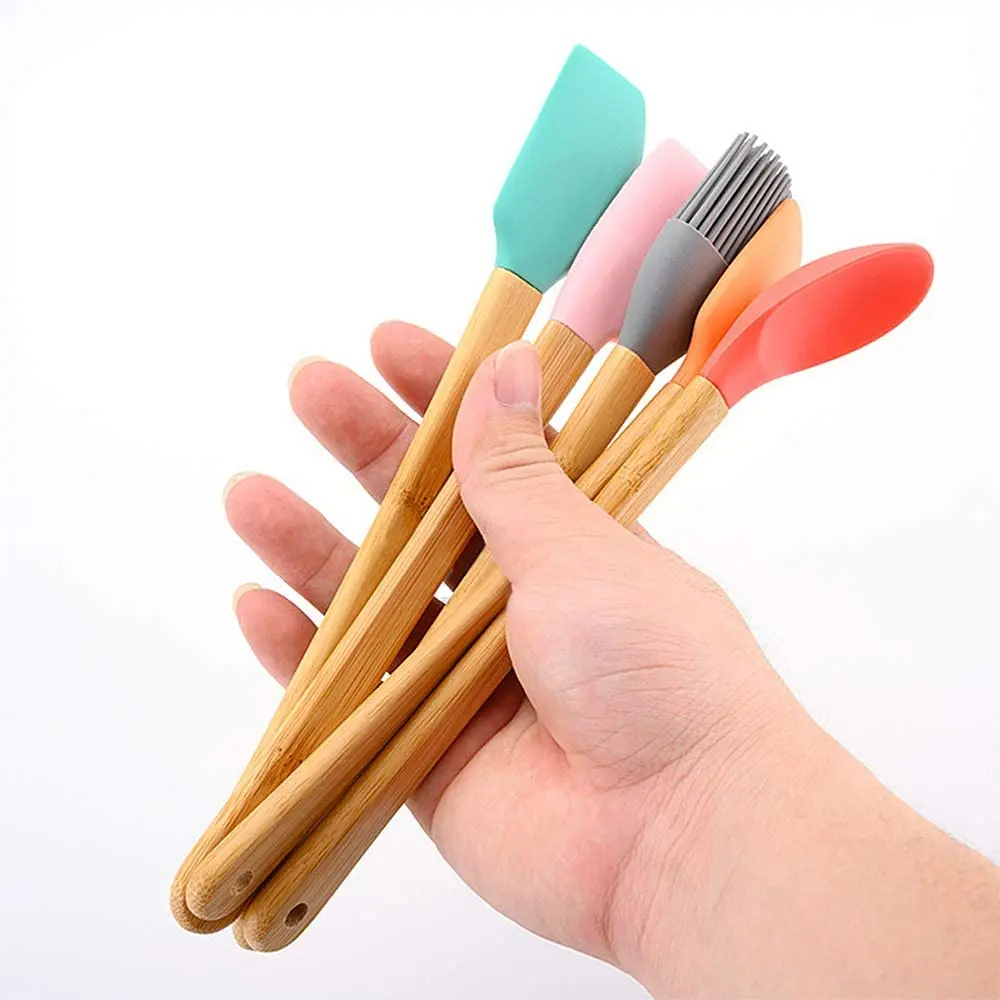 5 Pack Silicone Spatula Mini Spatulas Scrapers with Bamboo Handle for Cooking Baking Nonstick Cookware Kitchen Utensils | Дом и сад