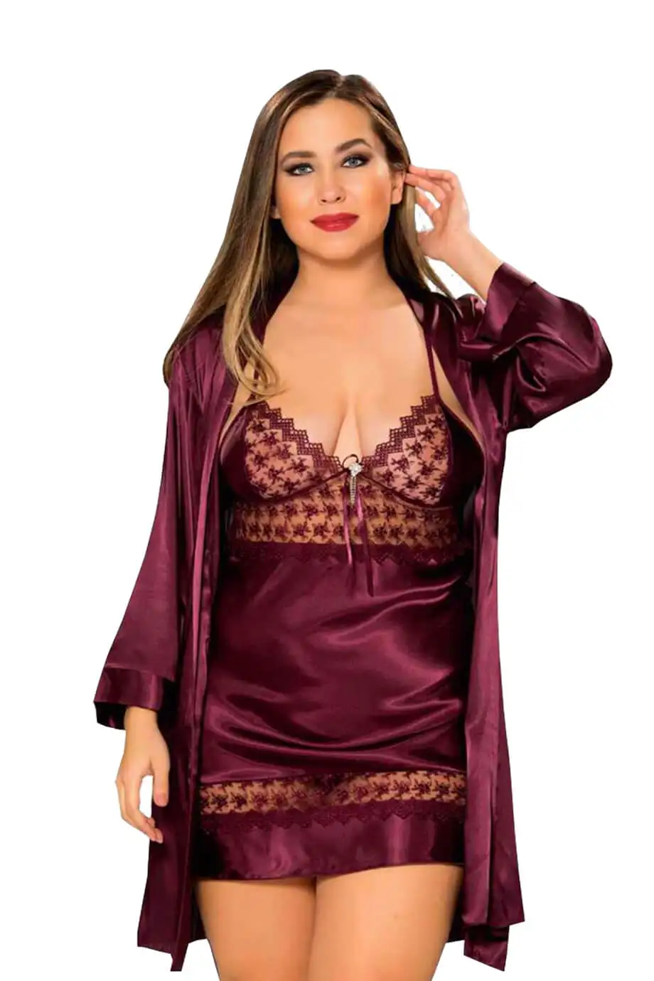 

Plus Size Nightwear 2021 New Seasons Luxury Satin Nightgowns Sold At Affordable Prices Maroon Color Best Product