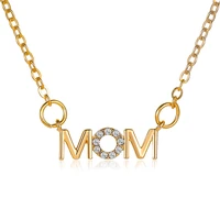gold color mom letter pendant necklace for women shiny zircon mother choker neck chain mothers day charm jewelry gifts