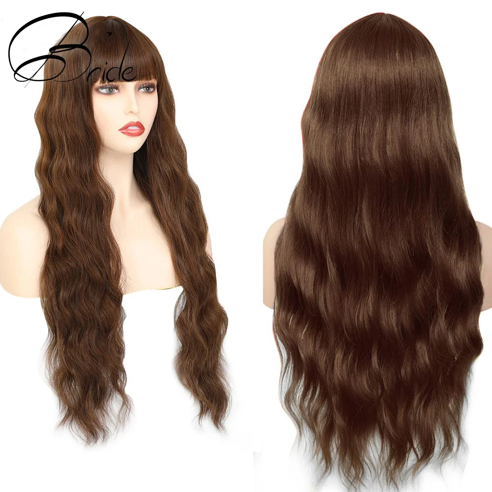 Парики невесты с длинной волной челкой оранжевый и синий блонд поддельные волосы