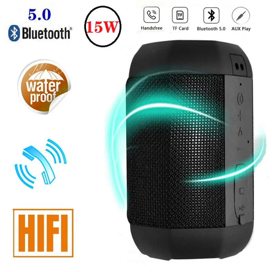 

Mini Portable IPX7 Waterproof Bluetooth Speaker 15W Wireless Column HIFI Music Center Sound Box Stereo Bass Subwoofer Speakers