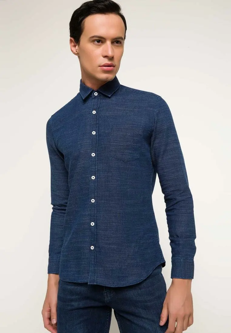 DeFacto мужские модные простые рубашки с длинным рукавом однотонные повседневные