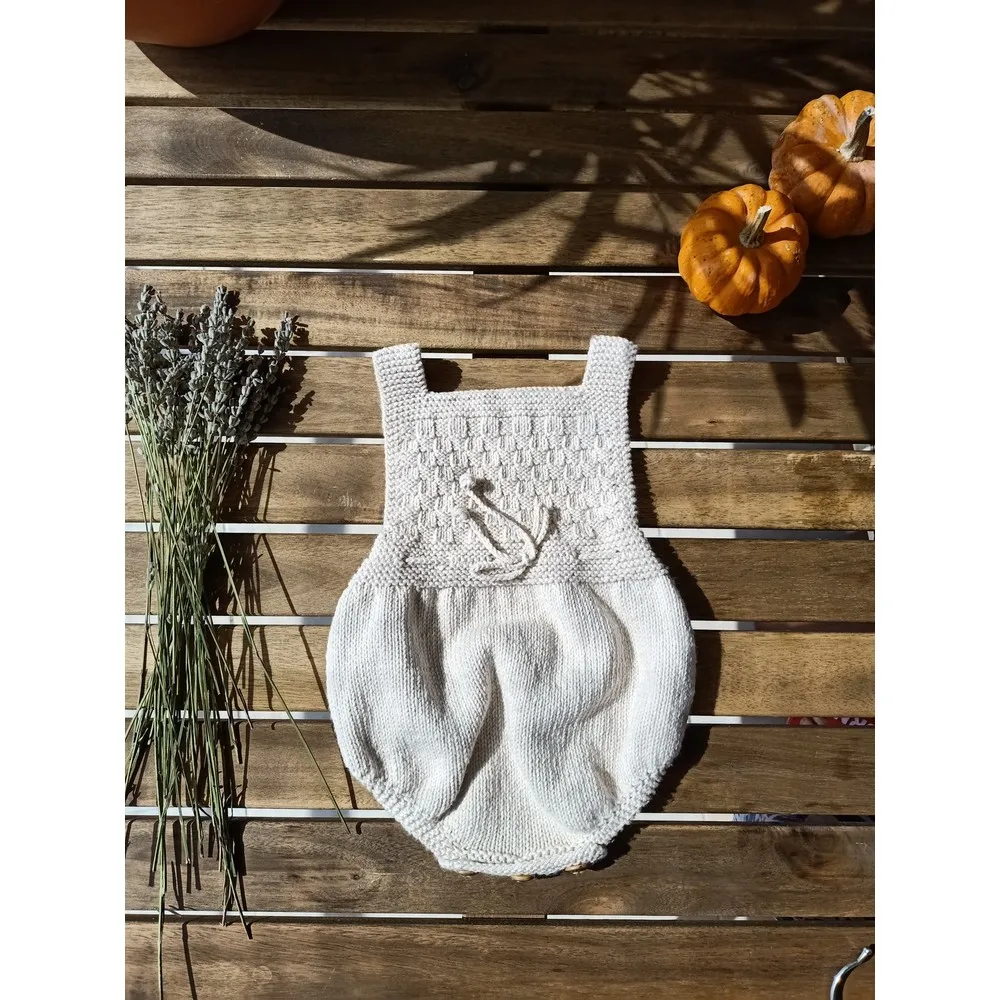 

Handmade Cotton Hand-Knitted Baby Short Sleeve Rompers, Newborn Hospital Homecoming Gown