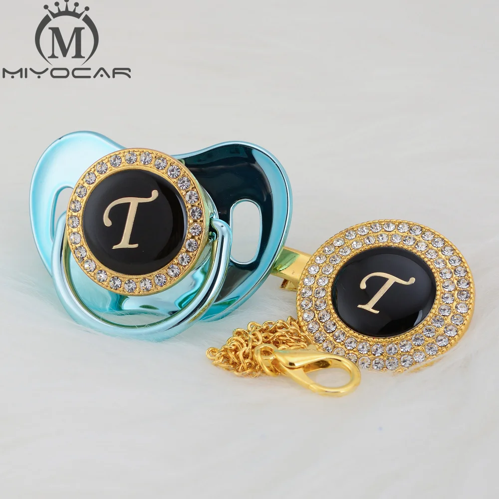 MIYOCAR имя инициалы буквы T элегантный Серебряный bling соска и пустышка Клип BPA бесплатно пустышка bling уникальный дизайн SGS пройти LT