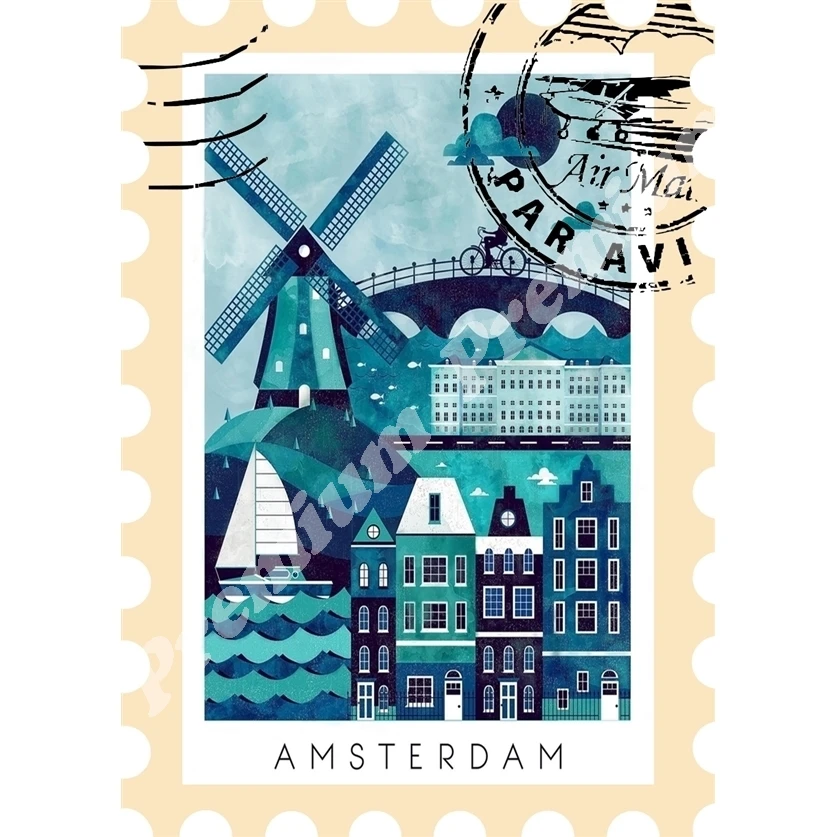 Амстердам Сувенирный магнит Винтажный туристический плакат | Дом и сад
