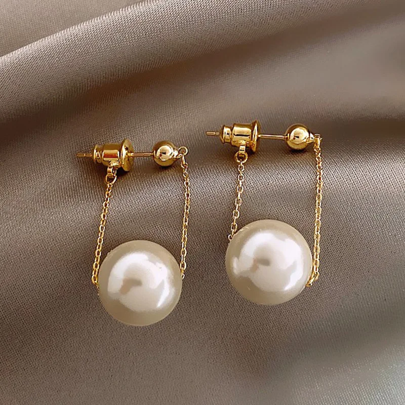 

2021 New Fashion Double Sides Pearl Earring Two Ball Stud Earrings For Girls Crystal Party Birthday Jewelry