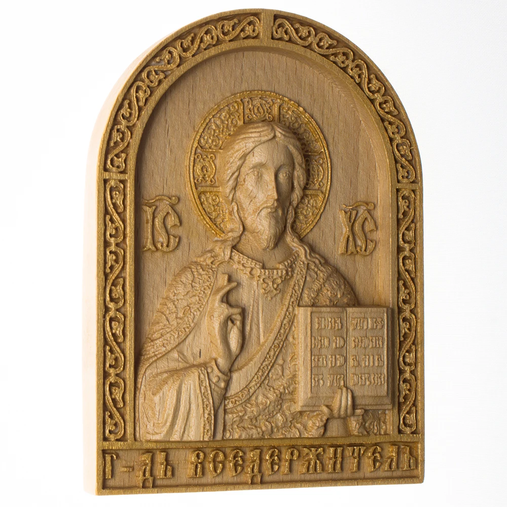 Деревянная Православная резная икона Господь Вседержитель. Wooden carved Orthodox icon Jesus