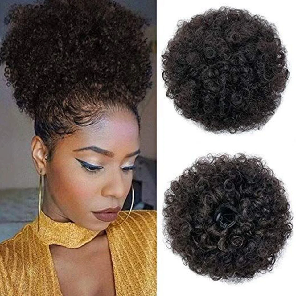 

Afro Puff Synthetic Hair Bun Chignon Hairpiece For Women Wig Drawstring Ponytail Kinky Curly Clip in Extensions Pony Tail