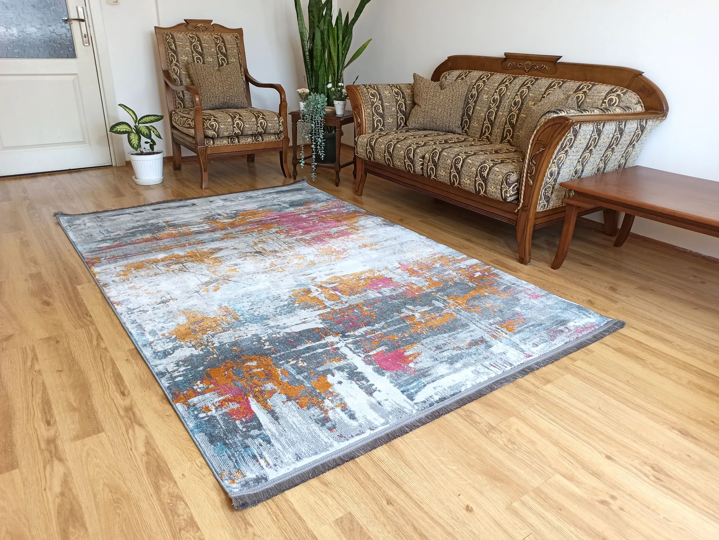 

Turkish Multi-Color Area Rug, Traditional Kilim Rug, Modern Design Rug, Farmhouse Art Decor, Bohemian Faded Distressed design