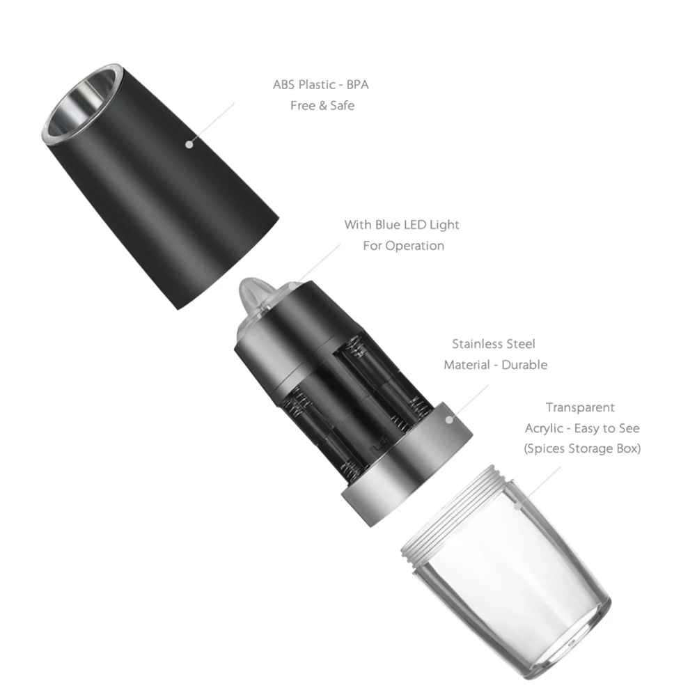 

1 PCS Automatic Salt Pepper Grinder Set Electric Plastic Ceramic Burr Mill For Herb Spice Adjustable Kitchen Grinding Gad