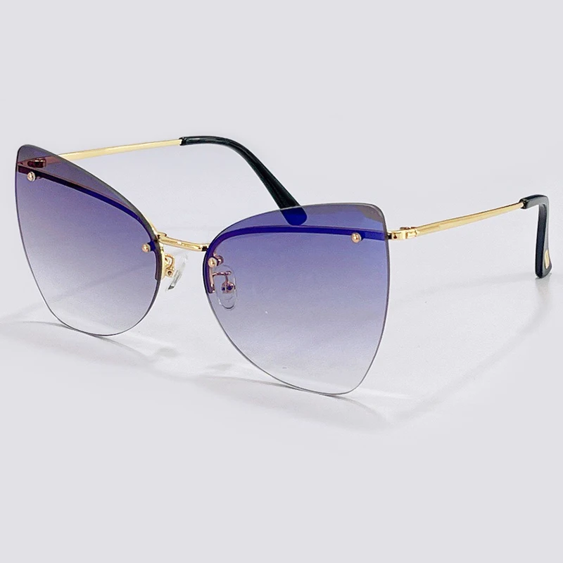 

2021 Fashion Oversized Rimless Sunglasses Vintage Women Famous Luxury Brand Design Sexy Cat Eye Glasses Gafas De Sol Mujer