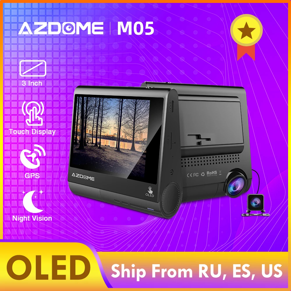 AZDOME M05 oled-экран Dash Cam 3 ”1080P FHD Автомобильная камера с gps водителем усталость оповещения ночного видения приборной панели камеры парковки