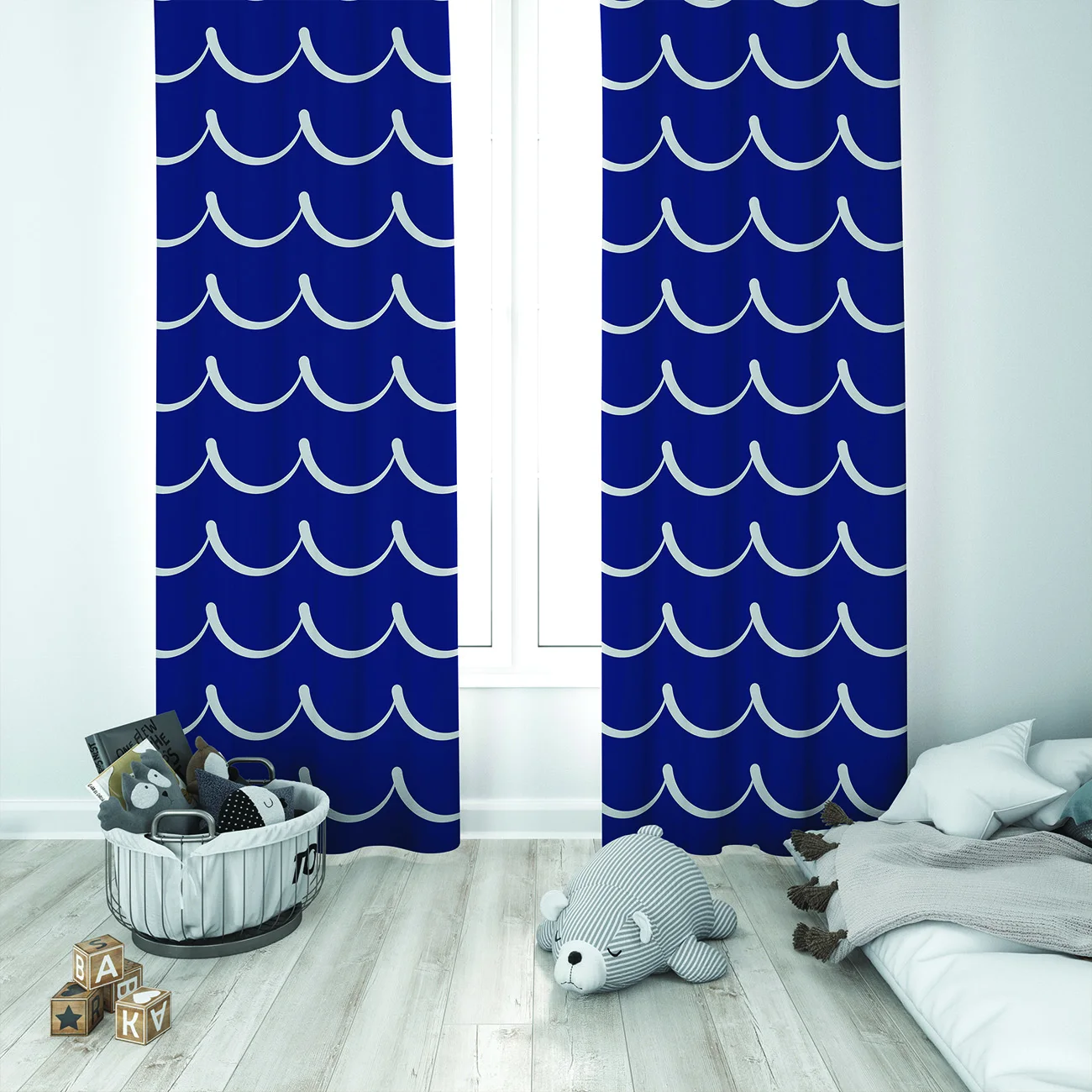 

Curtains Children 3D Printed Decorative Items Home Childrens Room Waves Dark Blue Model 030
