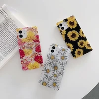 vintage flower daisy phone case for iphone 11 12 pro x square tpu silicone cover for iphone xr xs max se 2020 7 8 plus 6 6s plus