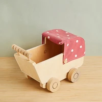 retro montessori wooden baby stroller toy infant carriage trolley for simulation doll accessory girl gift for kids pretend games