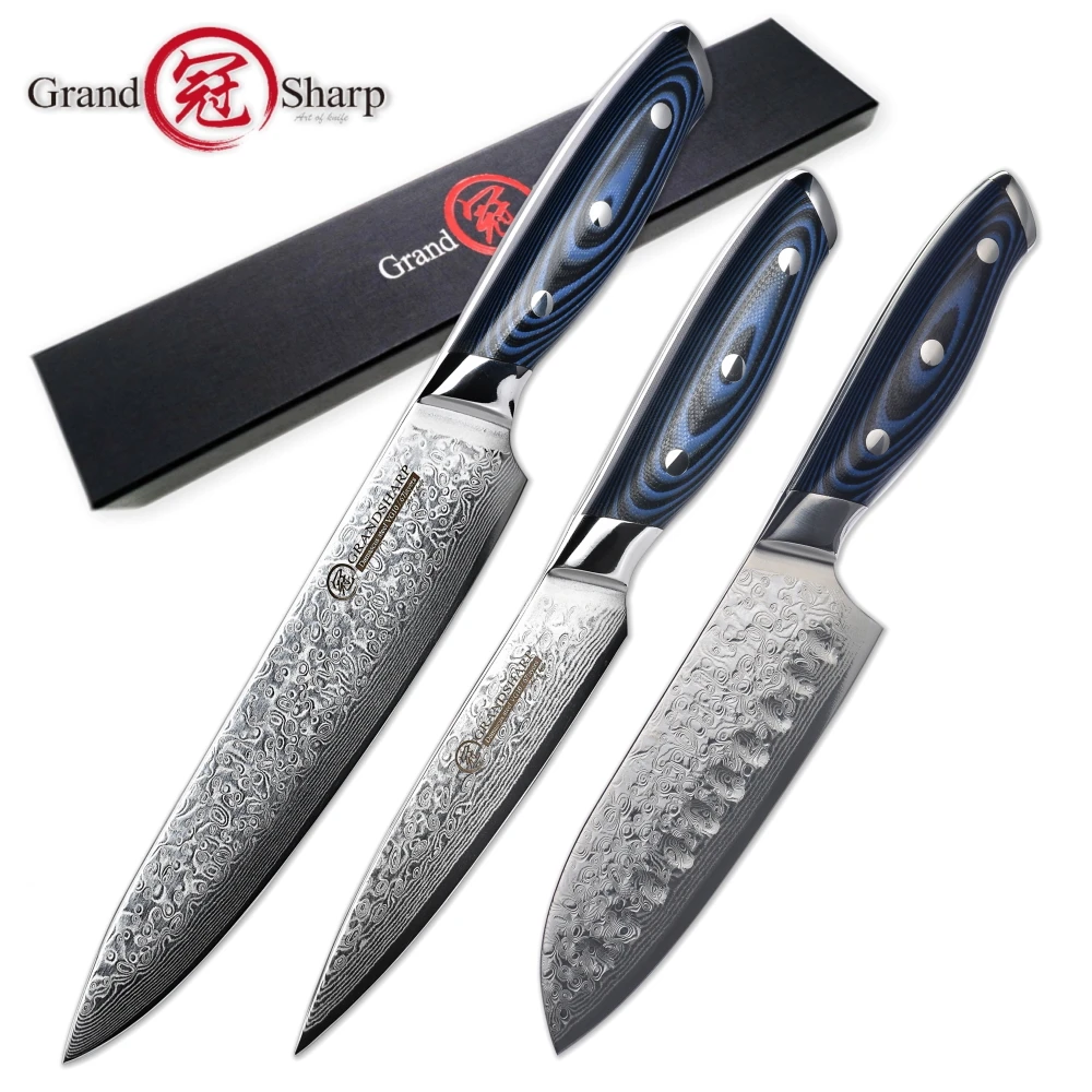 Набор ножей из дамасской стали GRANDSHARP набор 67 слоев японская Дамасская сталь vg10 кухонные ножи шеф повара Santoku