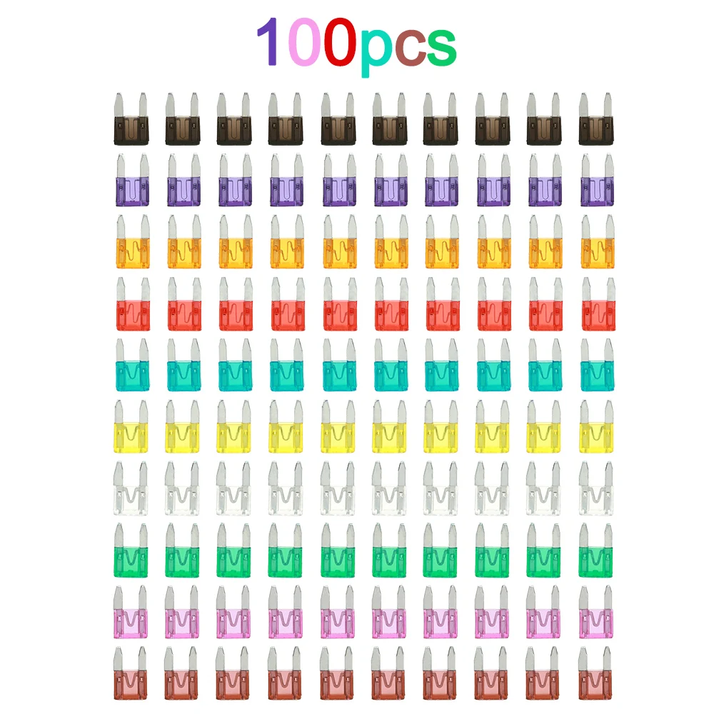 

100pcs Mini Blade Fuses Auto Car Truck Assortment Fuse Kit 40A 3A 5A 7.5A 10A 15A 20A 25A 30A 35A Car Auto Safety Blade Fuses