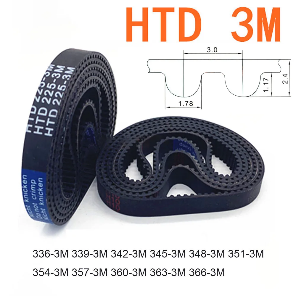 

1pcs Width 6 10 15 20mm HTD3M Rubber Timing Belt Pitch Length 336 339 342 345 348 351 354 357 360 363 366mm Transmission Belt