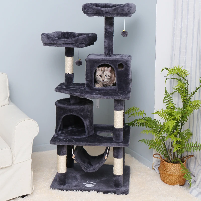 

57.08 inches Multi-Level Cat Tree for Large Cats, with Cozy Perches, Stable Cat Tower Cat Condo Pet Play House