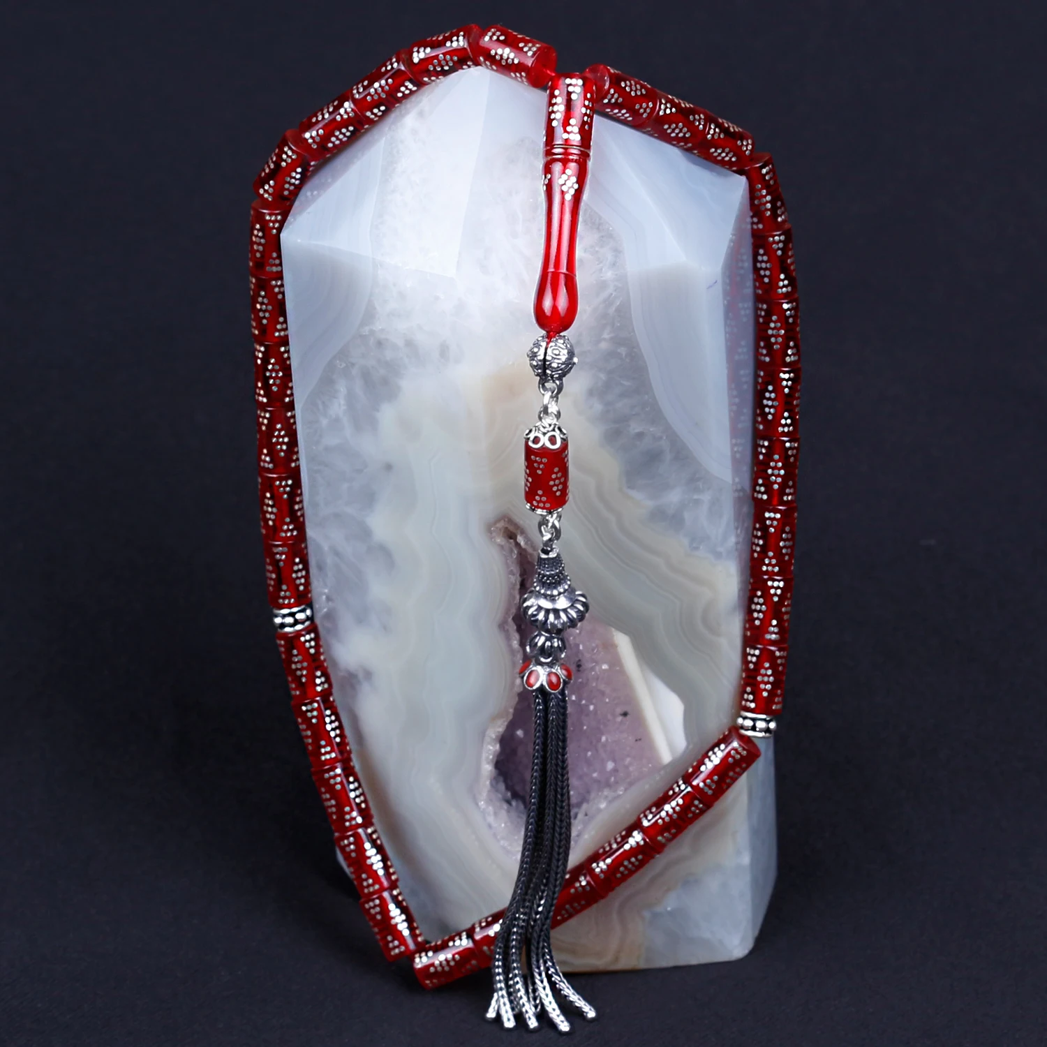 

Cut Pattern Silver Inlaid Fire Amber Tasbih Fashion Turkish Premium Quality Handmade Jawelery
