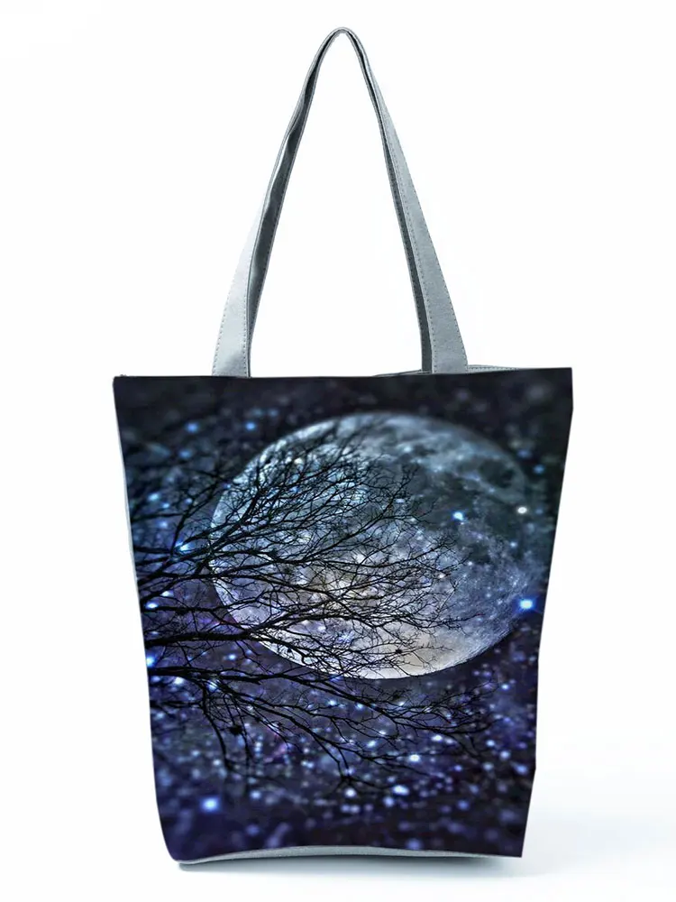 

Branches Moon Pattern Landscape Printed Shoulder Bag Ladies Fashion High Capacity Portable Beach Bag Eco Friendly Shopping Bags