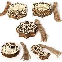 10pcs wooden eid mubarak pendants ramadan ornament diy islamic muslim festival party decoration for home moon eid al fitr decor