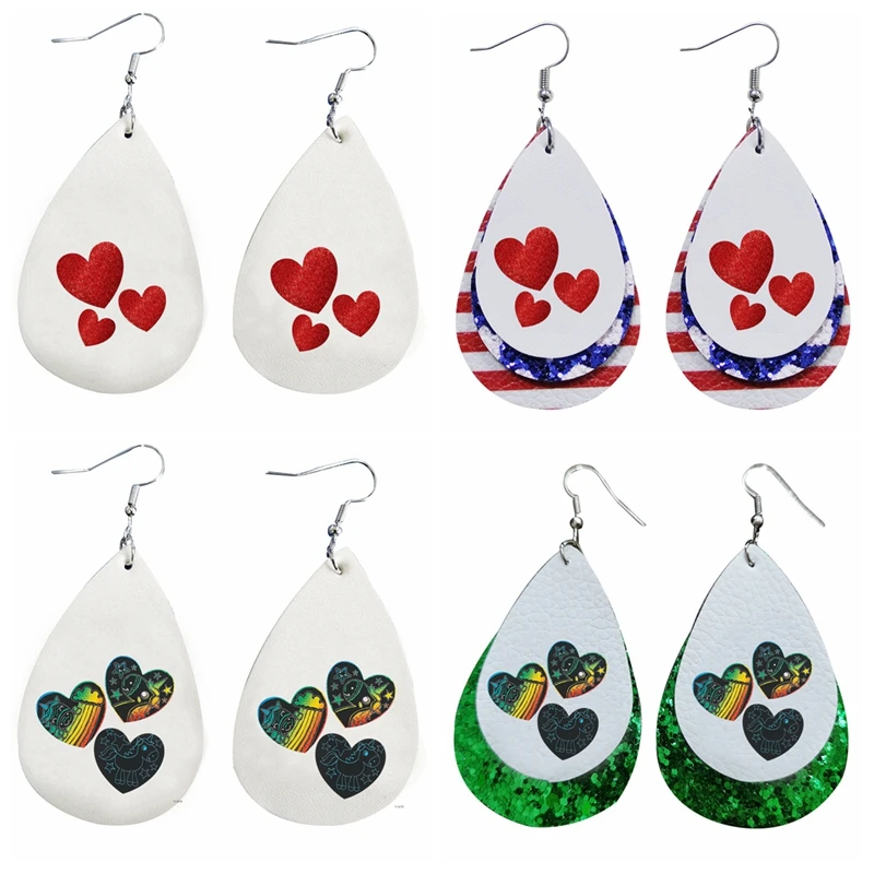 

Two Layers Magic Color Unicorn Earrings For Valentine's Day Gift Faux Leather Jewelry