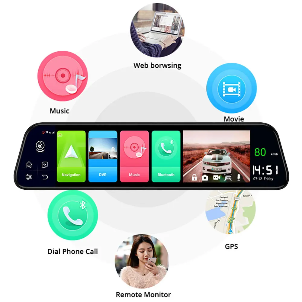 Портативный видеорегистратор 12 дюймов 4G 1080P Android 8 1 Wi Fi 2 + 32 ГБ|Видеорегистраторы| |