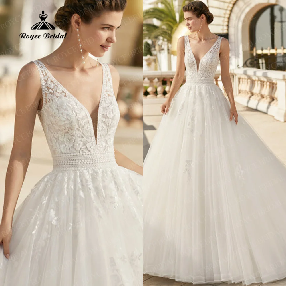 

Princess Boho Wedding Dress 2022 V-Neck Open Back Summer Beach Lace Bridal Dress Court Train Custom Made vestidos de novia