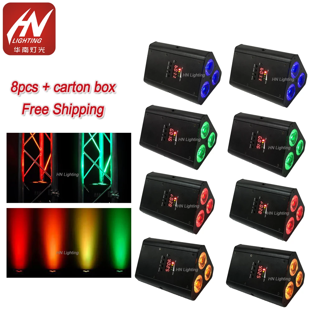 

8pcs 3x18W RGBWA+UV 6in1 Battery powered Wireless par cans uplights Truss lighting