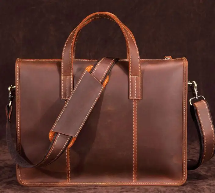 

Genuine Leather Men Handbag Cross Section Briefcase Shoulder Diagonal Bag Male Laptop Messenger Bag First Layer Cowhide Business