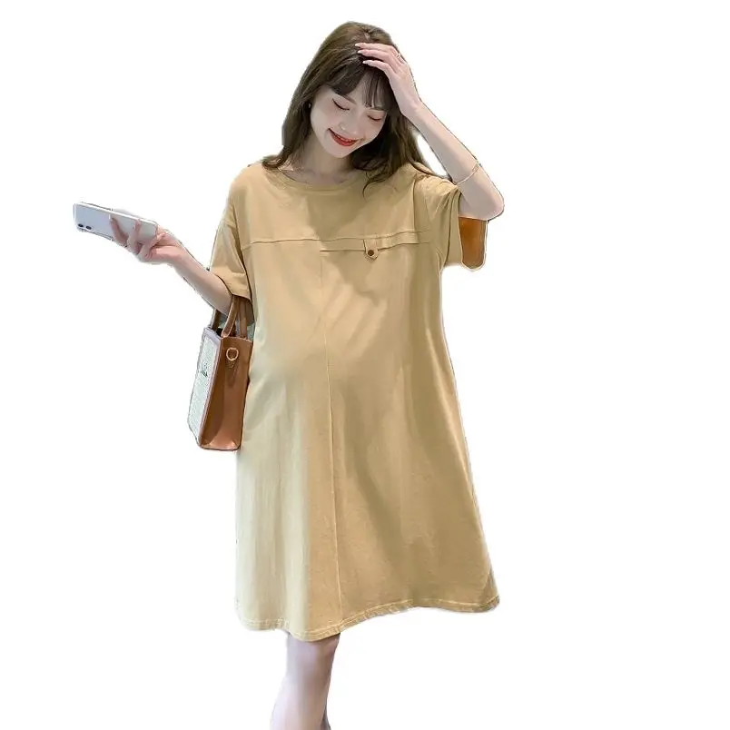 

female pregnant T-shirt dress medium style coat one-piece cotton short sleeve