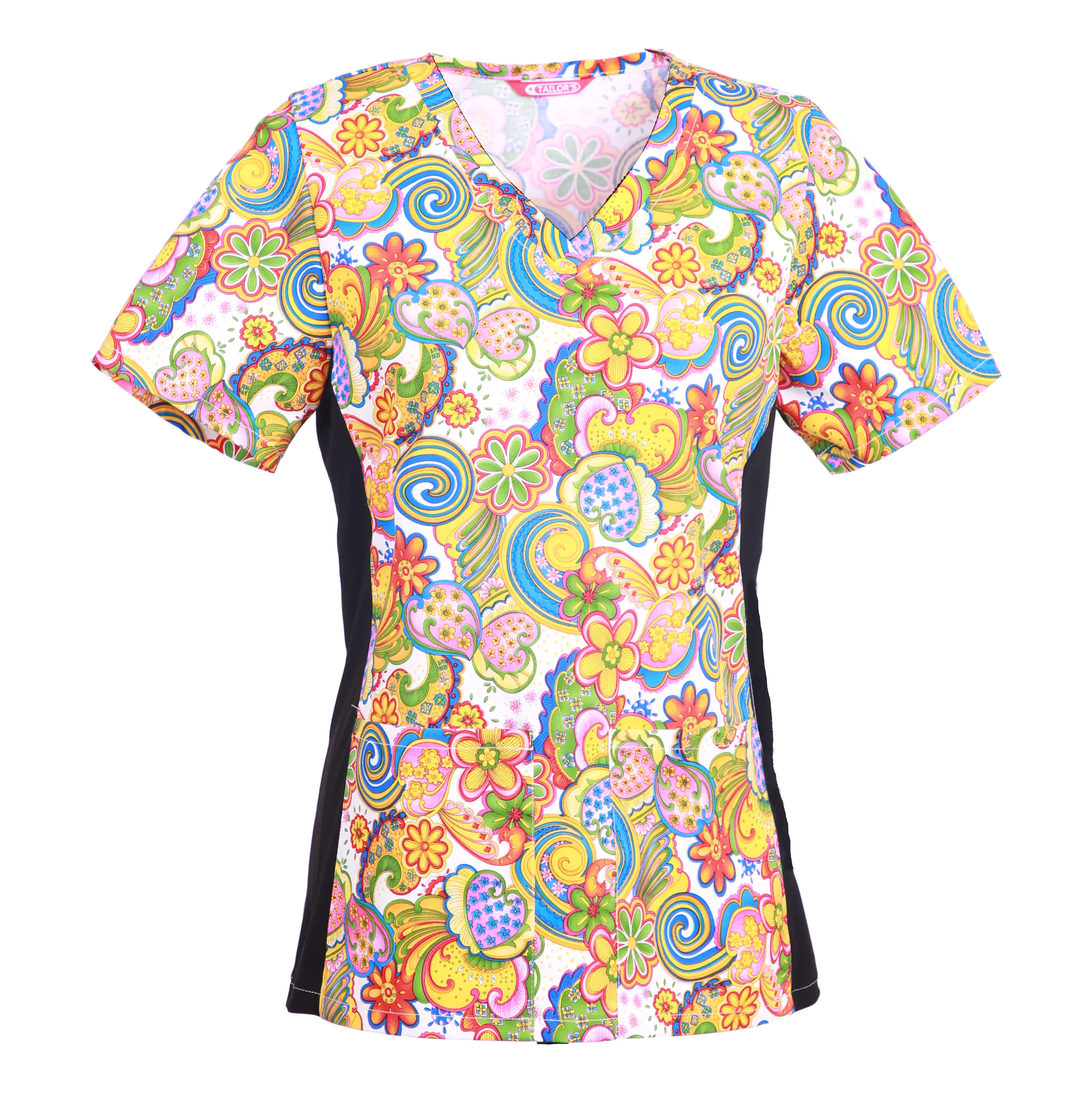 

Women's Print Scrub Top Nursing Uniform Blouse Short Sleeve Working Top with Pockets