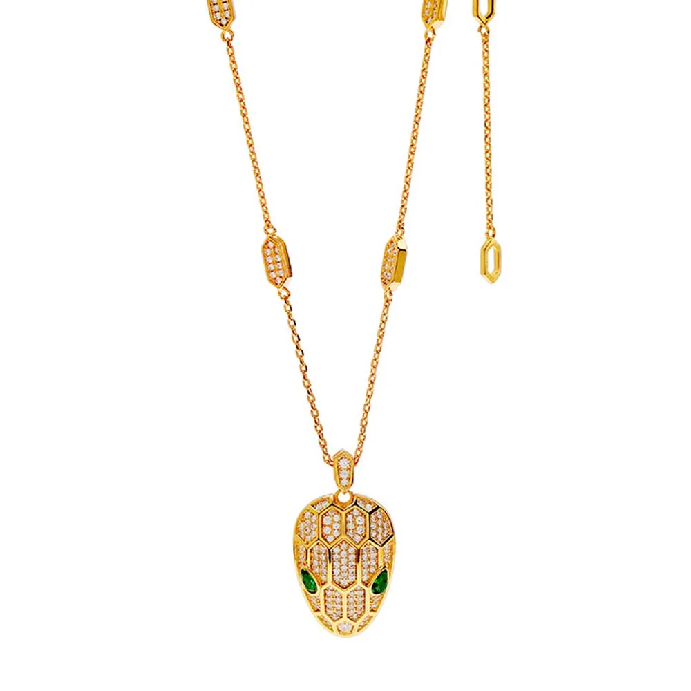 

Green Eyed Snake Head Luxury Micro Diamond Pendant Necklace