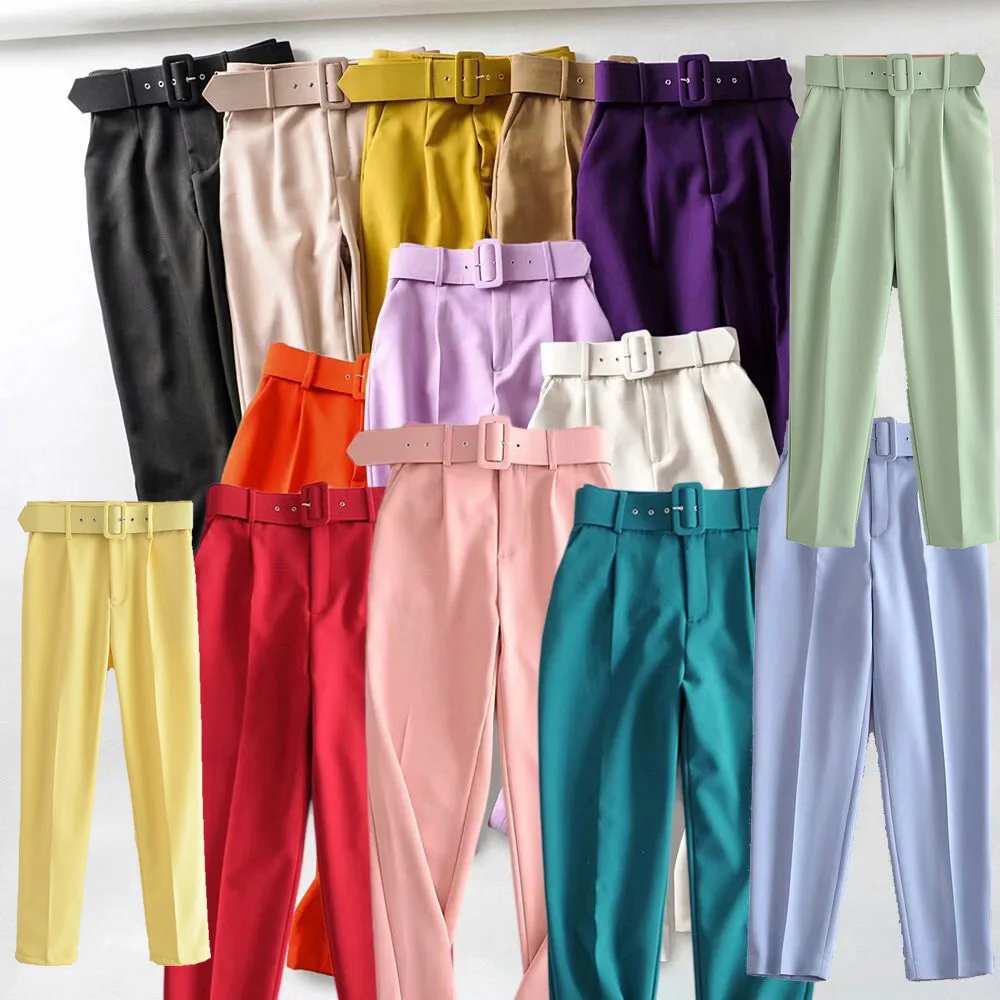 

Women's high waist trousers with belt, with pockets, fashion, office, chic, fashion, ladies casual trousers, formal wear