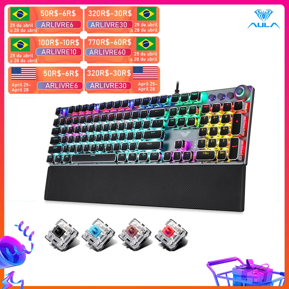 aula gaming mechanical keyboard retro square glowing keycaps backlit usb wired 104 anti ghosting gaming keyboard for pc laptop free global shipping