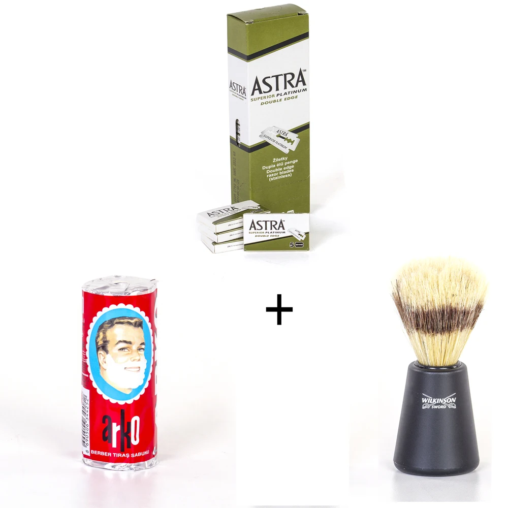 100 Astra превосходная платиновая двухсторонняя Безопасная бритва + мыло для бритья