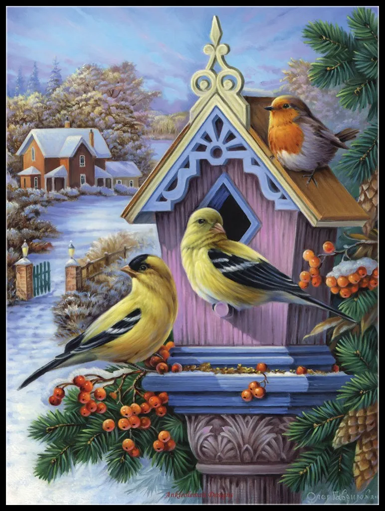 

Goldfinches and First - Counted Cross Stitch Kits - DIY Crafts Handmade Needlework Embroidery 14 ct Cross Stitch Sets DMC Color