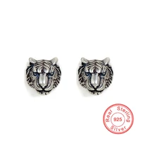new 925 sterling silver tiger head animal stud earrings for men women cool punk mortorcycle biker party jewelry gift