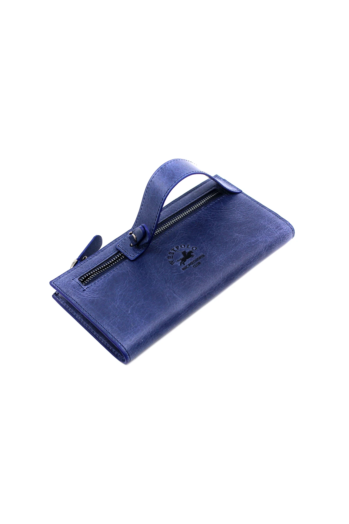 

West Polo Blue Unisex Crazy Leather Portfolio Wallet Card Holder