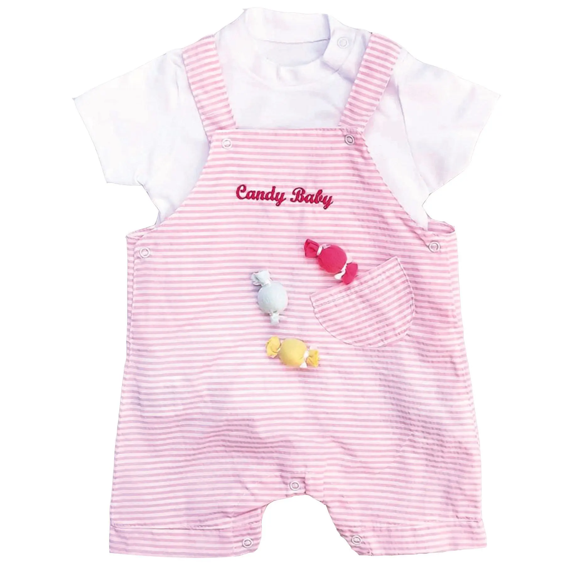 

Candy Baby Pink Striped Slopet Girl Jumpsuit Short Sleeve Clothes Cotton Rompers Ruffle Infant Children Kids Clothing Outfits