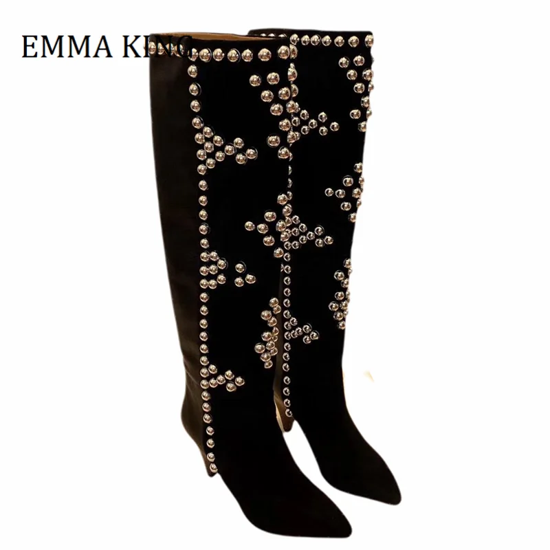 

2020 Autumn Winter Women Leather Knee High Boots Comfortable Lower Chunky Heels Lady Long Boots Designer Slip On Botas De Mujer