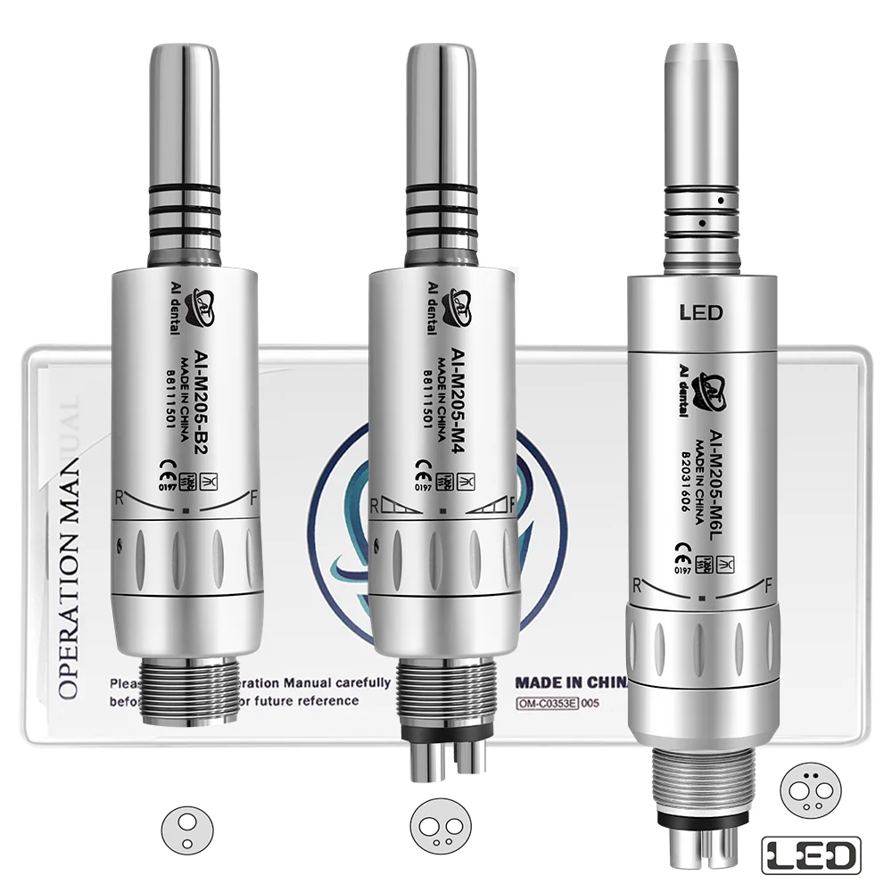 

Dental spare parts air motor 2/4/6 holes stainless steel inner water spray connector contra angle handpiece AI-M205-M6L with LED