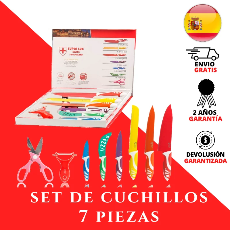 Swiss Touch Cuchillos de Cocina Switzerland Set 8 Piezas, Muy resistentes, No se oxidan, Muy Ligeros y de Fácil usar