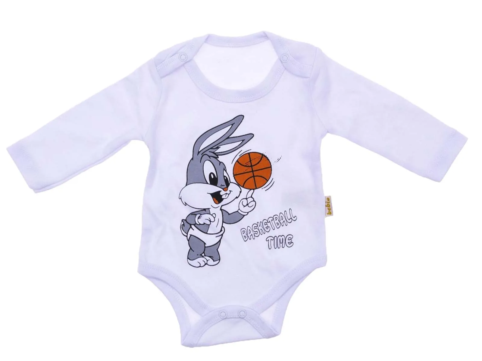 Bebio Bugs Bunny 100% Cotton Snap Fastener Long Sleeve White Baby Body