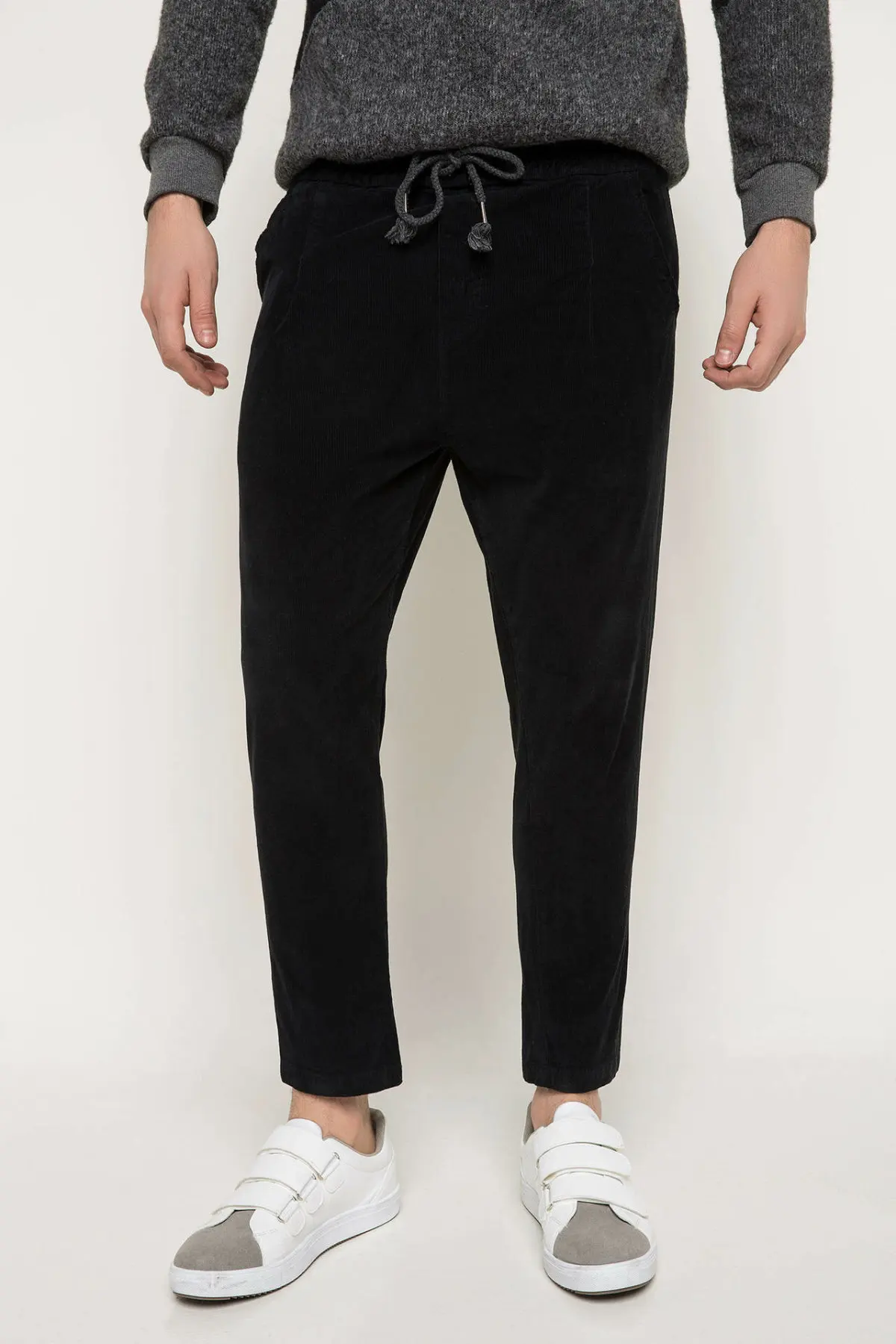 Дефакто осенние мужские черные длинные брюки карго средняя талия регулируемые