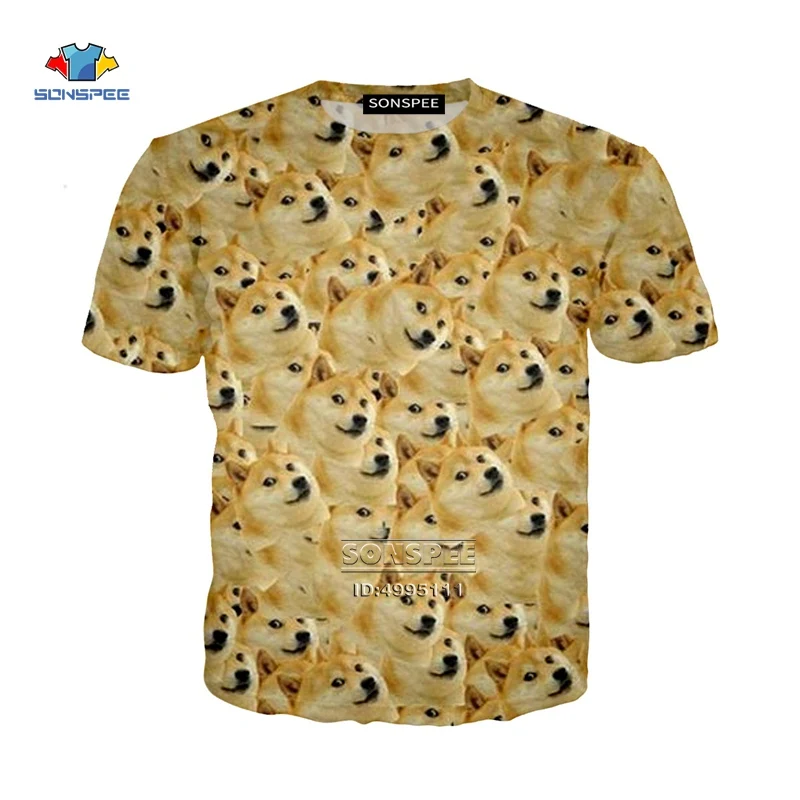 SONSPEE 3D принт Для мужчин Для женщин забавные Собаки Уход за кожей лица shiba Inu Doge Повседневное с О-образным вырезом Harajuku футболка Летняя футболка Молодежные Топы A810