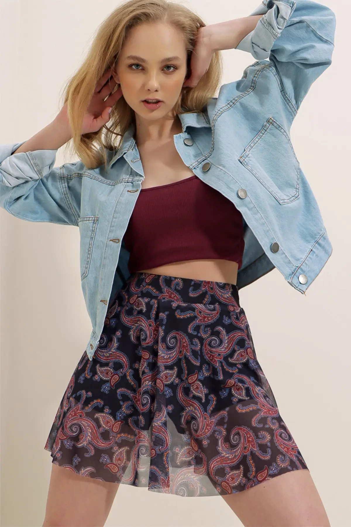 

Women's Jacket Ice Blue Denim Crop Cotton New Fashion