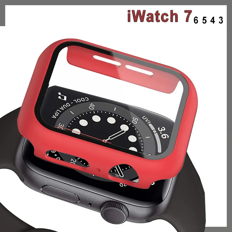 

Shockproof Case for Apple Watch Serie 3 4 5 6 SE 7 Tempered Glass Screen Protector 45mm 41mm 44mm 40mm 42mm 38mm