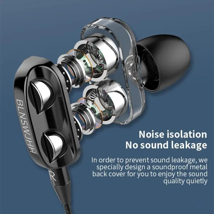 

3.5mm/ Type-C Jack Subwoofer In-ear Earphone Dual Dynamic Wire Control Earpieces HiFi Sound Mobile Earbuds with Microphone